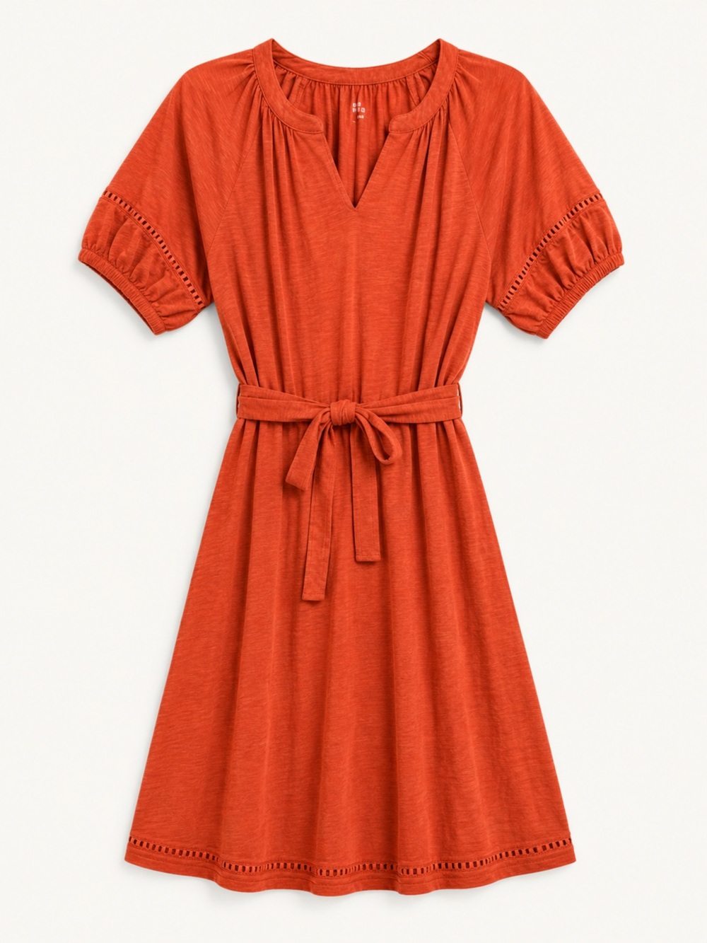 Market & Spruce Rust Orange Cotton Mini Dress Large Belted Boho